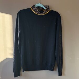 Fendi LIKE NEW Black Turtleneck Sweater with Gold Trim
